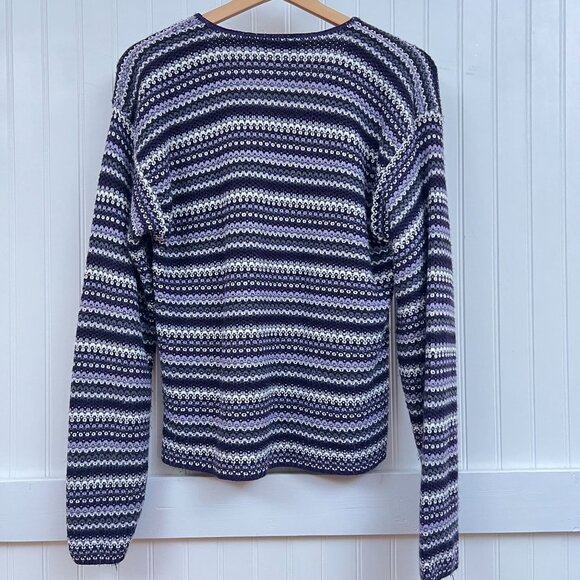 Vtg Sweater Purple Striped Y2K V-Neck Knit Pullover Womens M Soft Cozy Cabincore - Picture 3 of 10